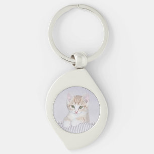 Orange Tabby Kitten Painting - Original Cat Art Key Ring