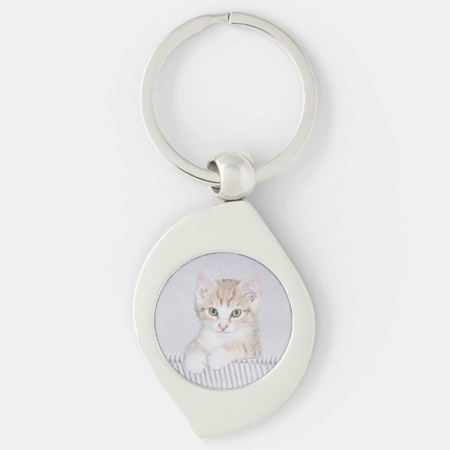Orange Tabby Kitten Painting - Original Cat Art Key Ring (Front)