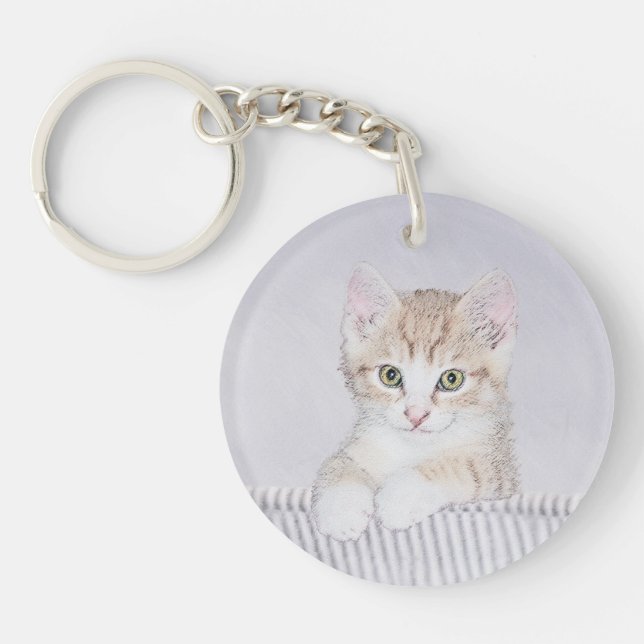 Orange Tabby Kitten Painting - Original Cat Art Key Ring (Front)
