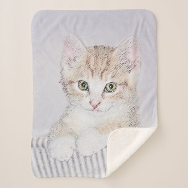 Orange Tabby Kitten Painting - Original Cat Art Sherpa Blanket (Front)