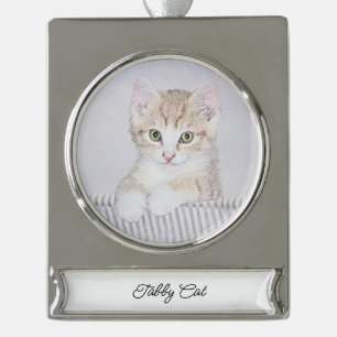 Orange Tabby Kitten Painting - Original Cat Art Silver Plated Banner Ornament