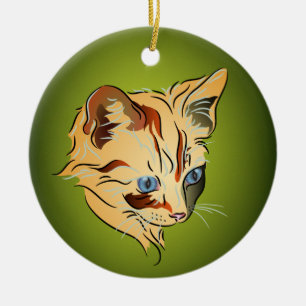 Orange Tabby Kitten with Blue Eyes Christmas Ceramic Tree Decoration