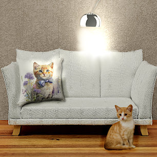 Orange Tabby Kitten with Bow Tie Watercolor Cushion