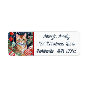 Orange Tabby Kitty Meowy Christmas Return Address
