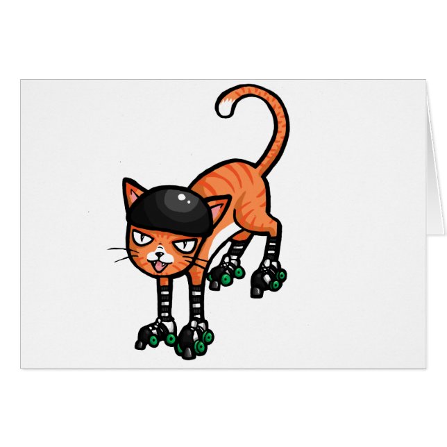 Orange tabby on rollerskates (Front Horizontal)