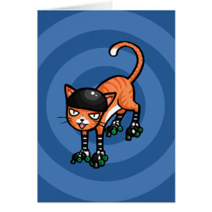 Orange tabby on rollerskates