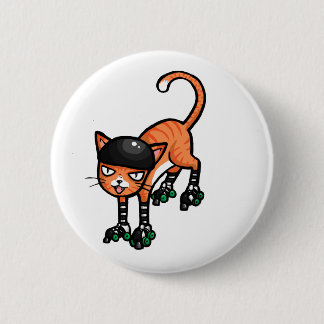 Orange tabby on rollerskates 6 cm round badge