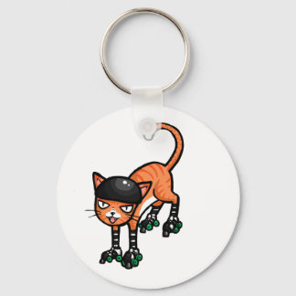 Orange tabby on rollerskates key ring