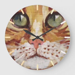 Orange Tabby Painting Detail   Large Clock