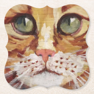 Orange Tabby Painting Detail Paper Coaster