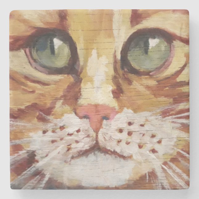 Orange Tabby Painting Detail  Stone Coaster (Front)