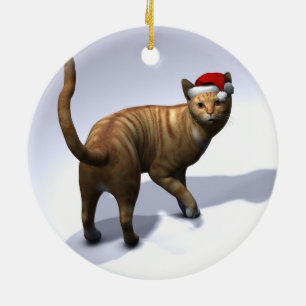 Orange Tabby Santa Ceramic Tree Decoration