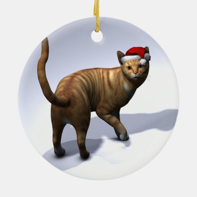 Orange Tabby Santa Ceramic Tree Decoration (Back)