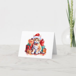 Orange Tabby Santa Kitten, Gifts BLANK  Holiday Card