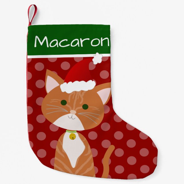 Orange Tabby Santa Kitty Small Christmas Stocking (Front)