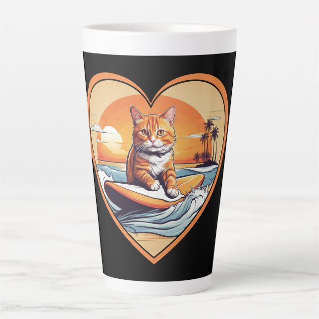 Orange Tabby Surfing Cat Latte Mug (Front)