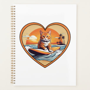 Orange Tabby Surfing Cat Planner