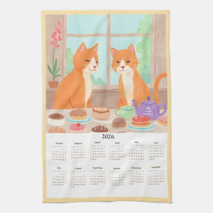 Orange Tabby Tea Party Kitchen Towel Calendar