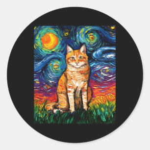 Orange Tabby Tiger Cat Starry Night Colourful By A Classic Round Sticker