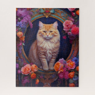 Orange Tabby with Beautiful Jewellery and Flowers Jigsaw Puzzle