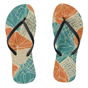 Orange, Tan, and Teal Abstract Jandals