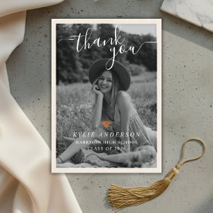 Orange Tassel Senior Photo High School Graduation  Thank You Card