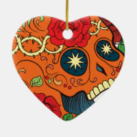 Orange Tattoo Day of Dead Sugar Skull Red Roses