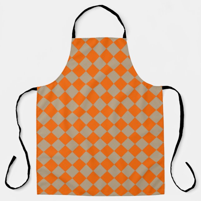 Orange Taupe Checker Diamond Pattern Apron (Front)