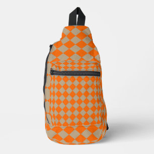 Orange Taupe Checker Diamond Pattern Sling Bag