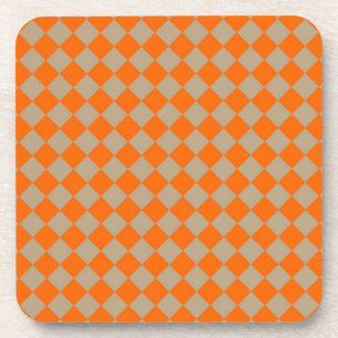 Orange Taupe Chequered Diamond Pattern Coaster