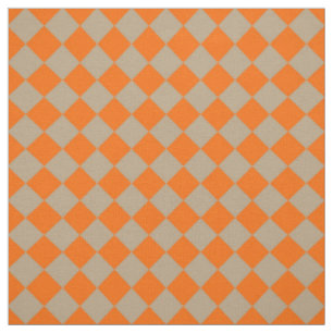 Orange Taupe Chequered Diamond Pattern Fabric
