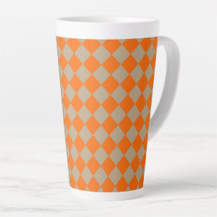 Orange Taupe Chequered Diamond Pattern Latte Mug