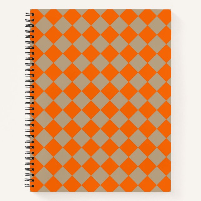 Orange Taupe Chequered Diamond Pattern Notebook (Front)
