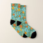 Orange & Teal Aqua Peony & Rose Floral Wedding Socks<br><div class="desc">Beautiful Orange & Teal Aqua peony & rose floral wedding invitations with abundant greenery.  Perfect for a floral theme or traditional white wedding in the Spring or Summer.  Customise the colour and text to make this wedding invite your own!</div>