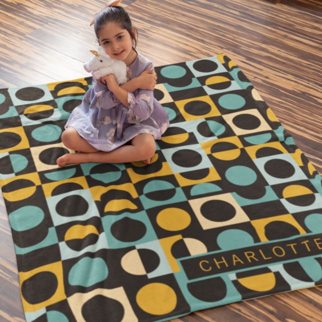 Orange Teal Black Pattern Personalized Fleece Blanket (Creator Uploaded)