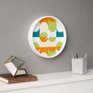 Orange Teal Blue Lime Green Retro Art Pattern Clock