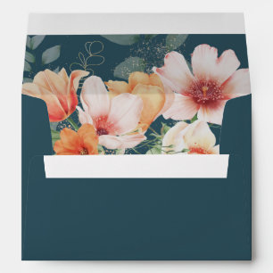 Orange Teal Blue Spring Summer Floral Wedding Envelope