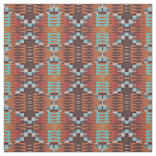 Orange Teal Blue Turquoise Brown Red Ethnic Look Fabric