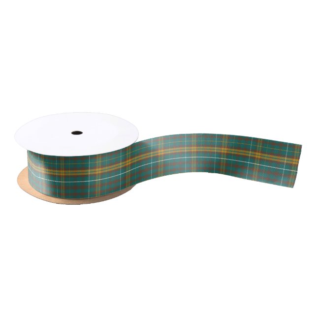 Orange Teal Brown Stylish Twill Plaid Pattern Satin Ribbon (Spool)