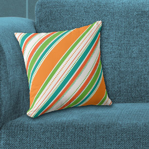 Orange Teal Diagonal Stripe Cushion