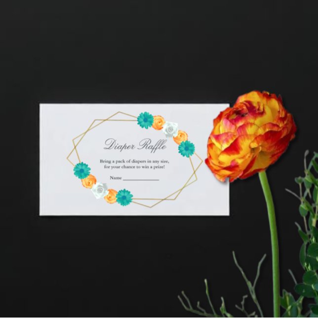 Orange Teal Floral Geometric Baby Diaper Raffle Enclosure Card (Creator Uploaded)