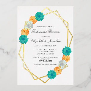 Orange Teal Floral Geometric Rehearsal Dinner