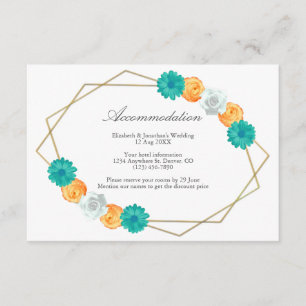 Orange Teal Floral Geometric Wedding Accommodation Enclosure Card