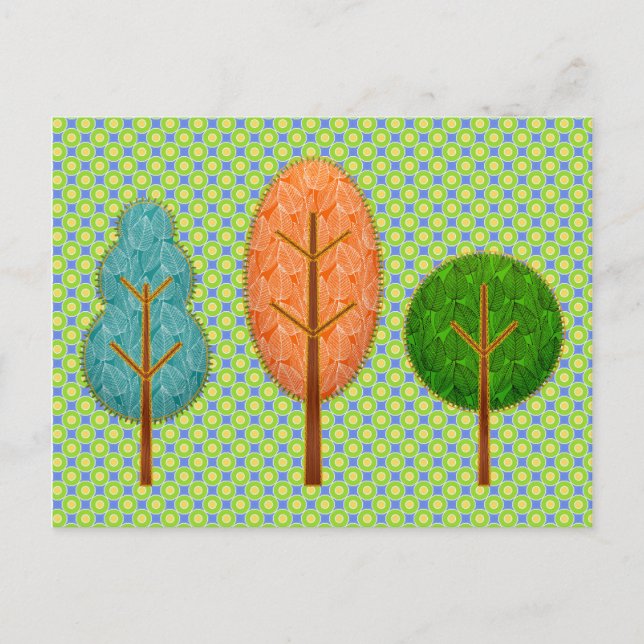 Orange Teal Green Trees with Modern Polka Dot Postcard (Front)