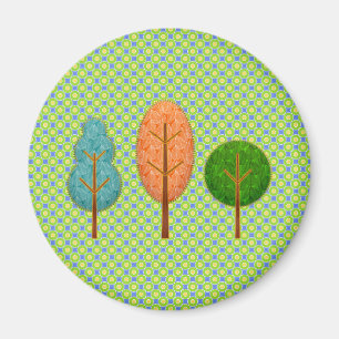 Orange Teal Green Trees with Stitching Polka Dot Magnet