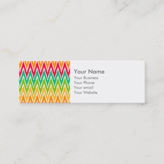 Orange Teal Ikat Chevron Zig Zag Stripes Pattern Mini Business Card (Front)
