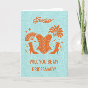 Orange + Teal Las Vegas Showgirl Bridesmaid  Card