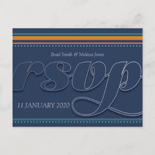 Orange & Teal Navy Blue RSVP Postcard