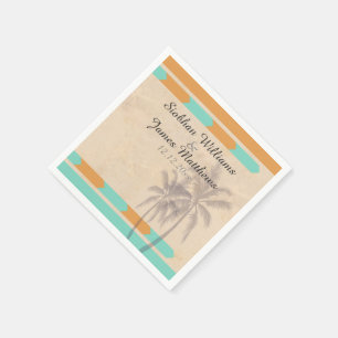 Orange Teal Palm Tree Wedding Personalised Napkin