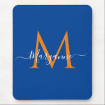 Orange & teal Personalised Monogram Blue Recipes Mouse Pad<br><div class="desc">This mousepad features an elegant monogram font in white with your name overlaid in modern script typography. When you enter the name leave the two boxes on either side of your name to maintain the design feature. This binder is part of a girly monogram series.</div>